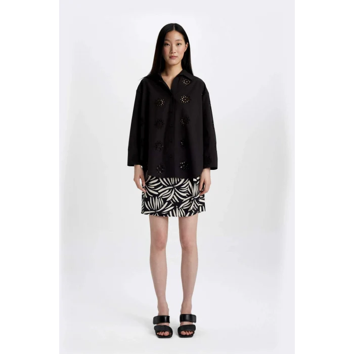 Defacto C4803 Siyah A Kesim Desenli Yüksek Bel Maroken Mini Etek