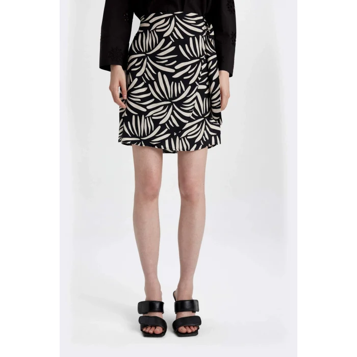 Defacto C4803 Siyah A Kesim Desenli Yüksek Bel Maroken Mini Etek