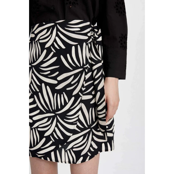 Defacto C4803 Siyah A Kesim Desenli Yüksek Bel Maroken Mini Etek