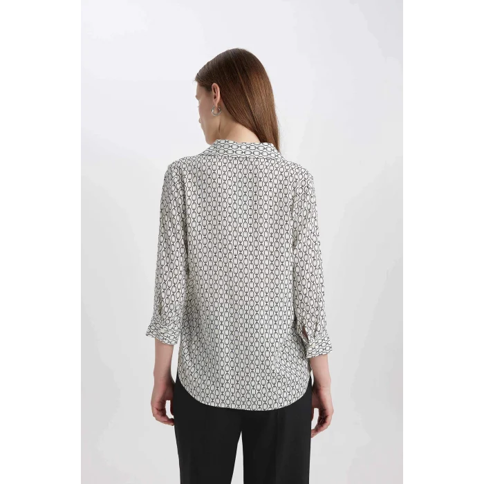 Defacto K6402 Beyaz Regular Fit Uzun Kollu Desenli Gömlek