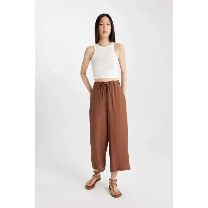 Defacto A6764 Kahve Beli Lastikli Keten Görünümlü Kapri