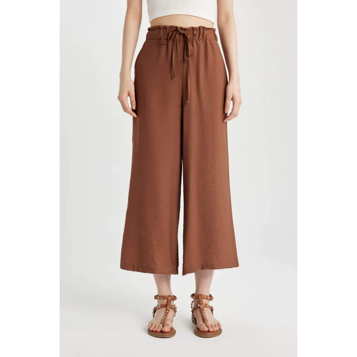 Defacto A6764 Kahve Beli Lastikli Keten Görünümlü Kapri