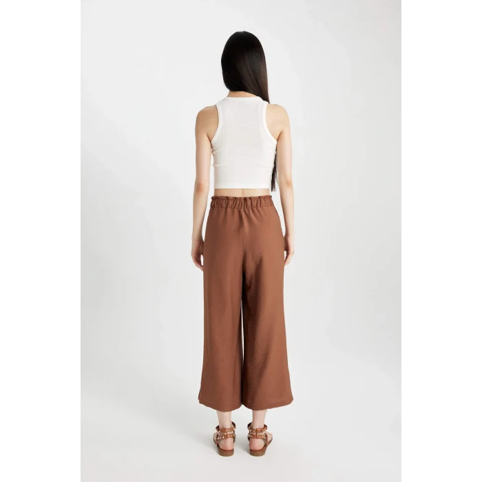 Defacto A6764 Kahve Beli Lastikli Keten Görünümlü Kapri
