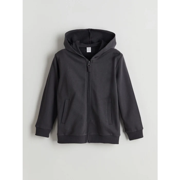 LCW Kids ANTRASİT Kapüşonlu Erkek Çocuk Fermuarlı Sweatshirt