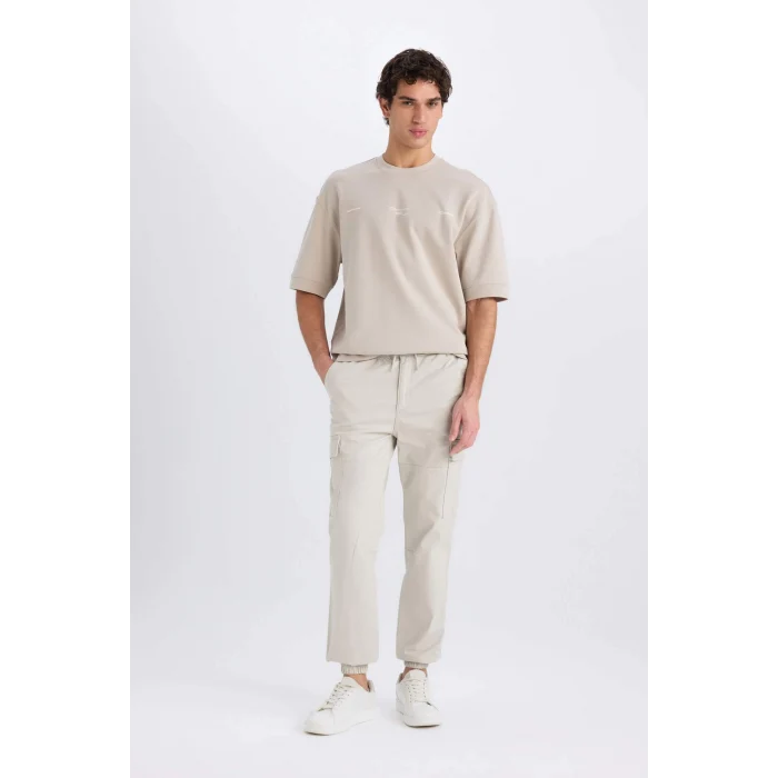 Defacto C9163 Bej Regular Gabardin Jogger Pantolon Kargo Cepli Beli Paçası Lastikli