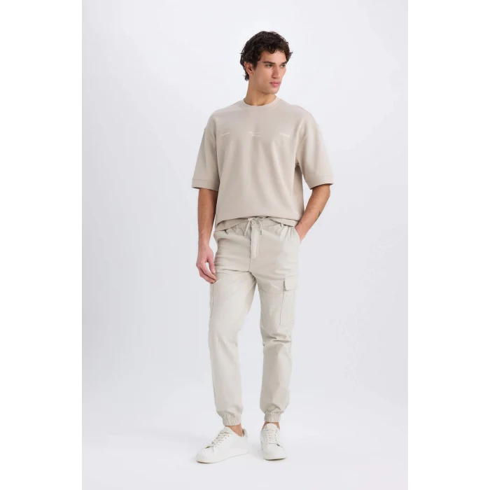 Defacto C9163 Bej Regular Gabardin Jogger Pantolon Kargo Cepli Beli Paçası Lastikli
