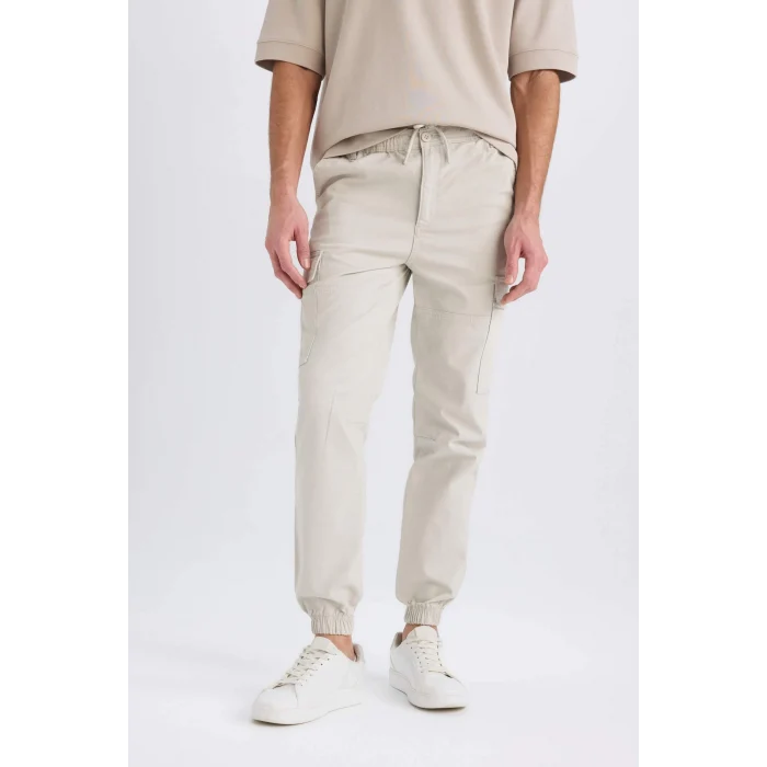 Defacto C9163 Bej Regular Gabardin Jogger Pantolon Kargo Cepli Beli Paçası Lastikli