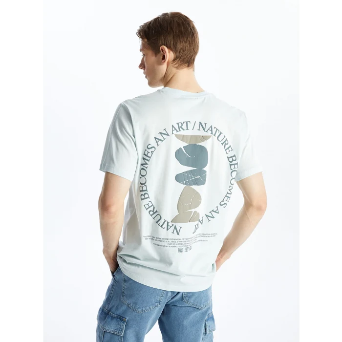 LCW Casual MAVİ Bisiklet Yaka Kısa Kollu Baskılı Penye Erkek Tişört