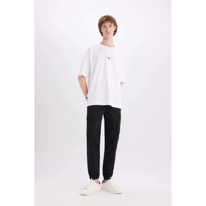 Defacto C9163 Siyah Regular Gabardin Jogger Pantolon Kargo Cepli Beli Paçası Lastikli