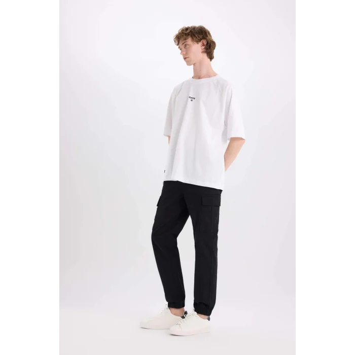 Defacto C9163 Siyah Regular Gabardin Jogger Pantolon Kargo Cepli Beli Paçası Lastikli