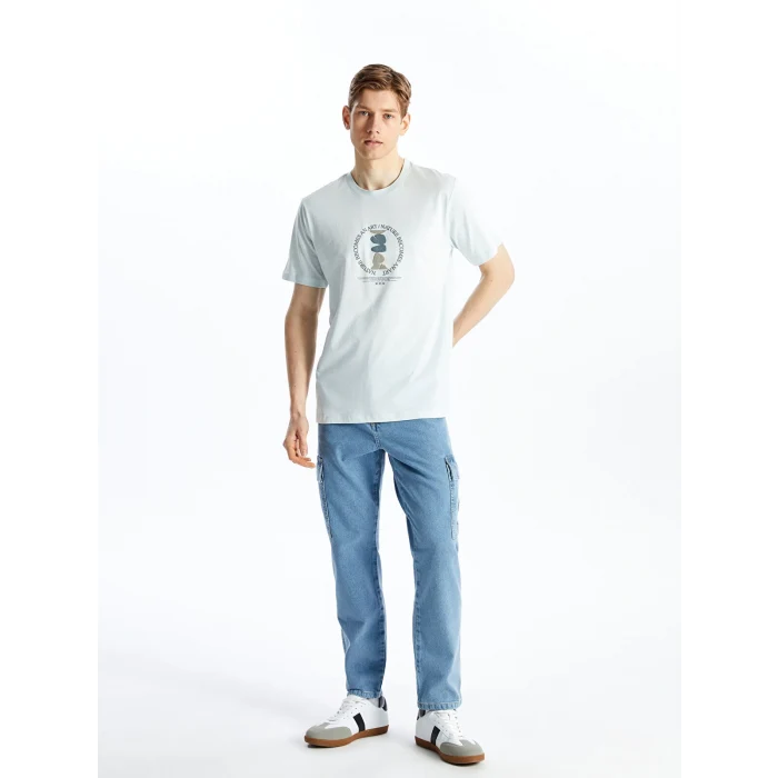 LCW Casual MAVİ Bisiklet Yaka Kısa Kollu Baskılı Penye Erkek Tişört