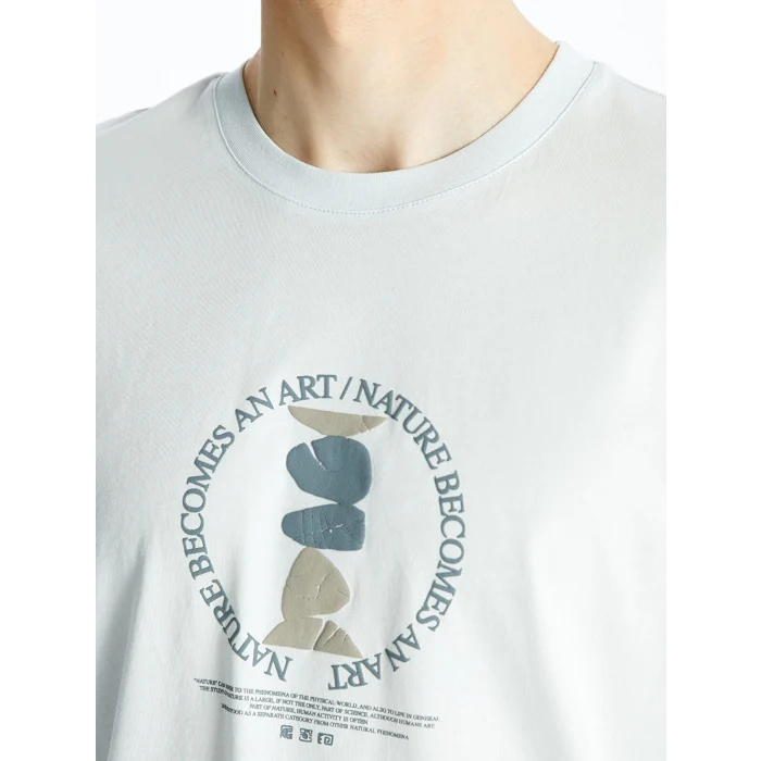 LCW Casual MAVİ Bisiklet Yaka Kısa Kollu Baskılı Penye Erkek Tişört