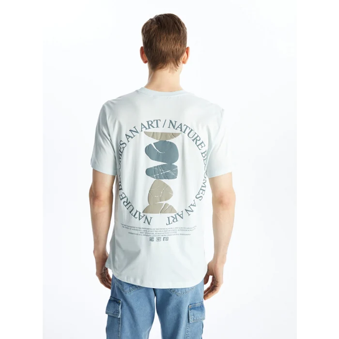 LCW Casual MAVİ Bisiklet Yaka Kısa Kollu Baskılı Penye Erkek Tişört