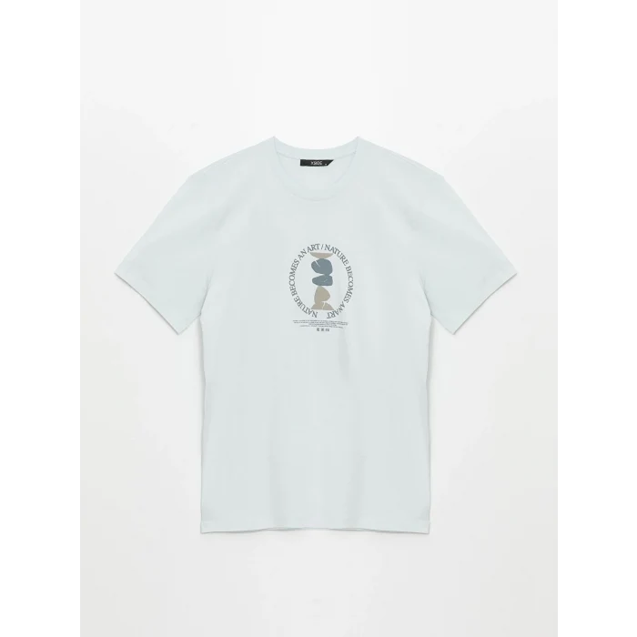 LCW Casual MAVİ Bisiklet Yaka Kısa Kollu Baskılı Penye Erkek Tişört