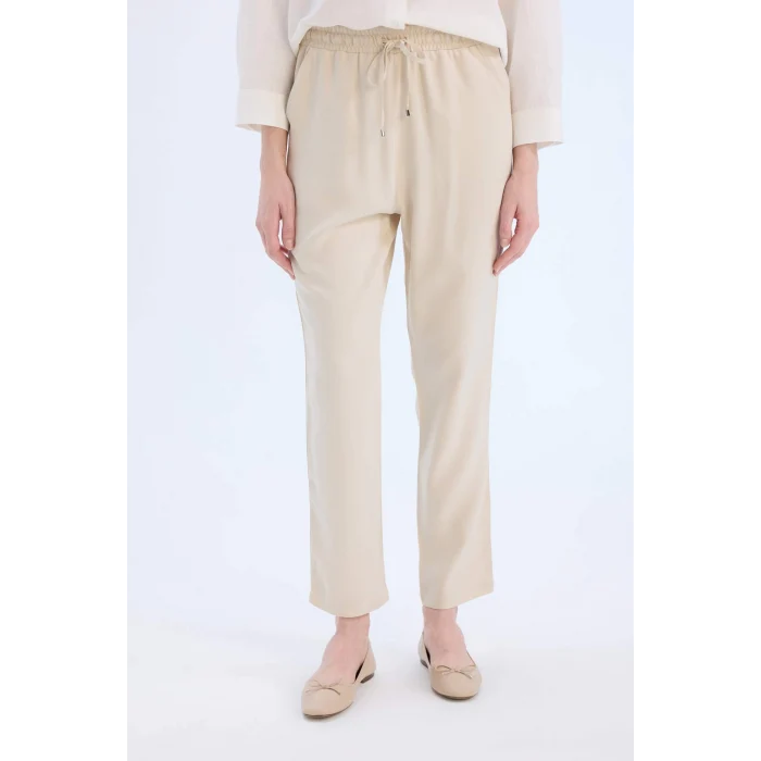 Defacto Bej Harem Belmando Kumaş Pantolon Cepli Normal Bel Basic Düz Paça
