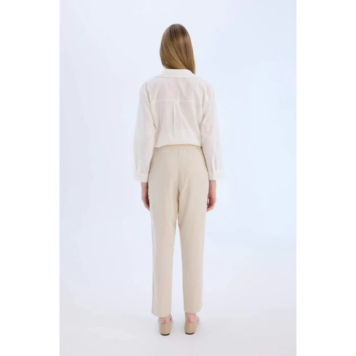 Defacto Bej Harem Belmando Kumaş Pantolon Cepli Normal Bel Basic Düz Paça