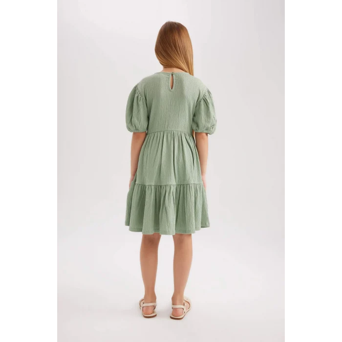 Defacto B4335 Yeşil Kız Çocuk Bürümcük Kısa Kollu Elbise
