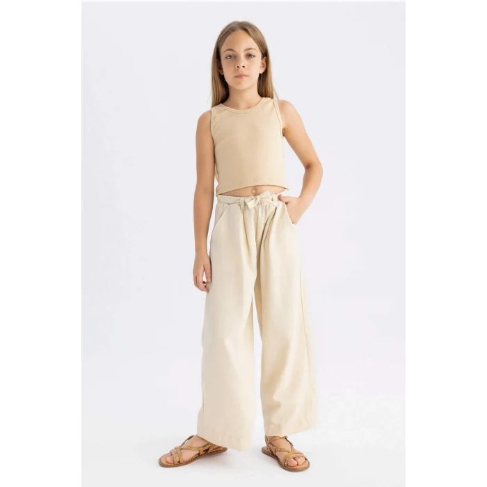 Defacto C0273 Bej Kız Çocuk Wide Leg Geniş Paça Pantolon