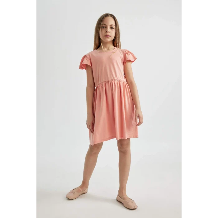 Defacto C0990 Pembe Kız Çocuk Kısa Kollu Penye Elbise