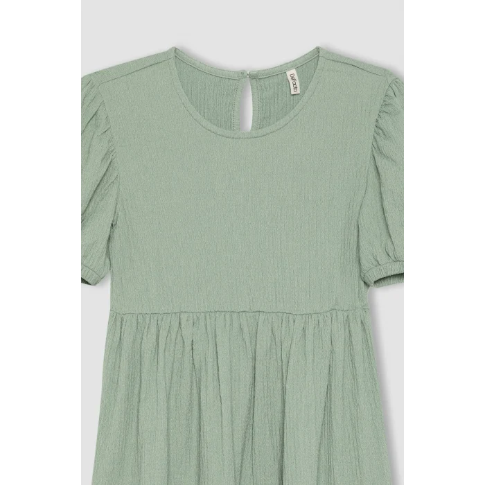 Defacto B4335 Yeşil Kız Çocuk Bürümcük Kısa Kollu Elbise