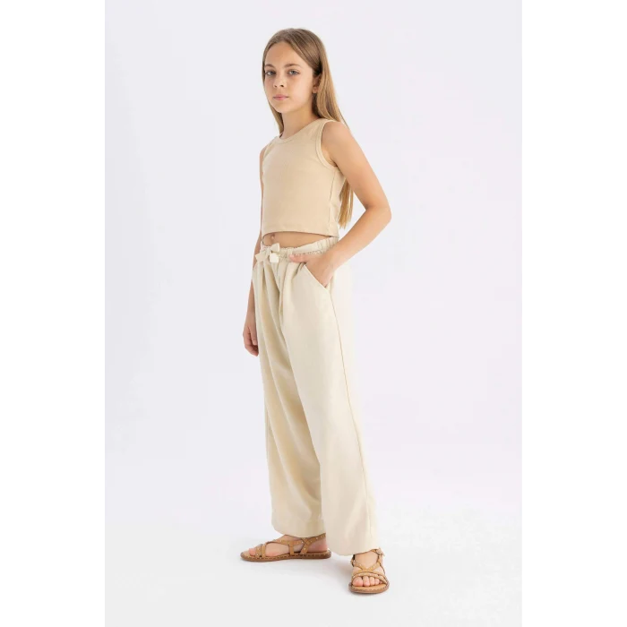 Defacto C0273 Bej Kız Çocuk Wide Leg Geniş Paça Pantolon
