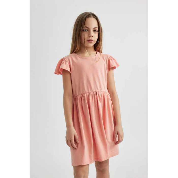 Defacto C0990 Pembe Kız Çocuk Kısa Kollu Penye Elbise