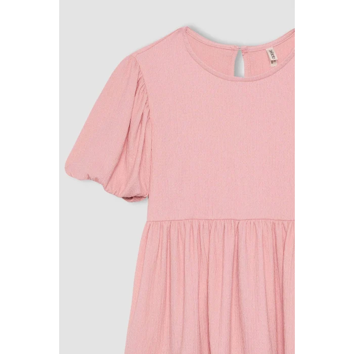 Defacto B4335 Pembe Kız Çocuk Bürümcük Kısa Kollu Elbise