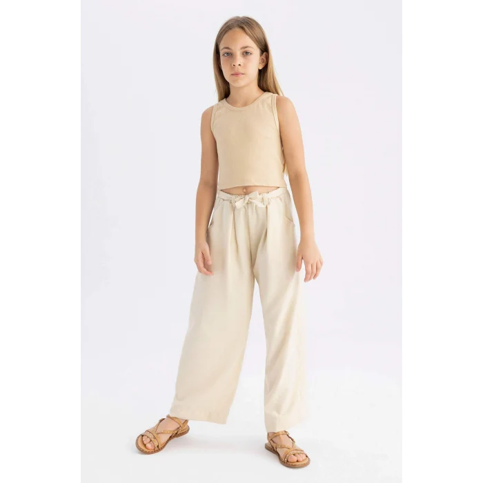Defacto C0273 Bej Kız Çocuk Wide Leg Geniş Paça Pantolon