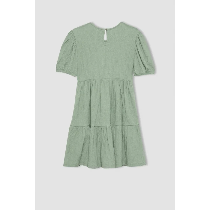 Defacto B4335 Yeşil Kız Çocuk Bürümcük Kısa Kollu Elbise