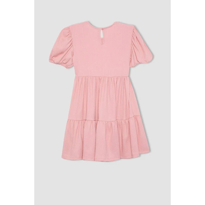 Defacto B4335 Pembe Kız Çocuk Bürümcük Kısa Kollu Elbise
