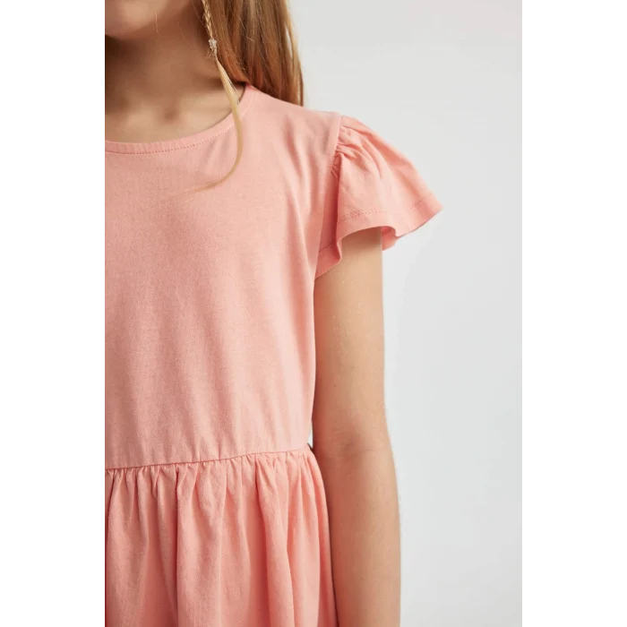 Defacto C0990 Pembe Kız Çocuk Kısa Kollu Penye Elbise