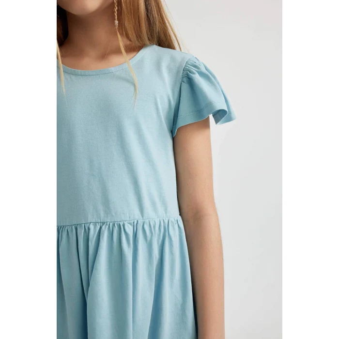 Defacto C0990 Mavi Kız Çocuk Kısa Kollu Penye Elbise