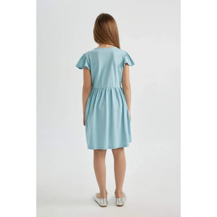 Defacto C0990 Mavi Kız Çocuk Kısa Kollu Penye Elbise