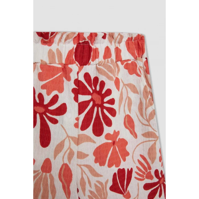 Defacto C5373 Kırmızı Kız Çocuk Wide Leg Geniş Bol Paça Çiçekli Beli Lastikli Bürümcük Pantolon