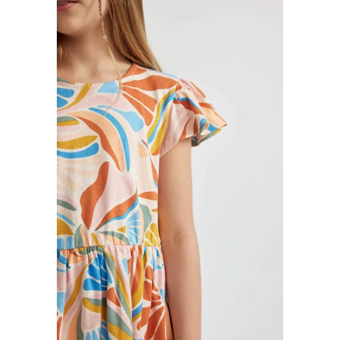 Defacto B4339 Pembe Kız Çocuk Desenli Kısa Kollu Elbise