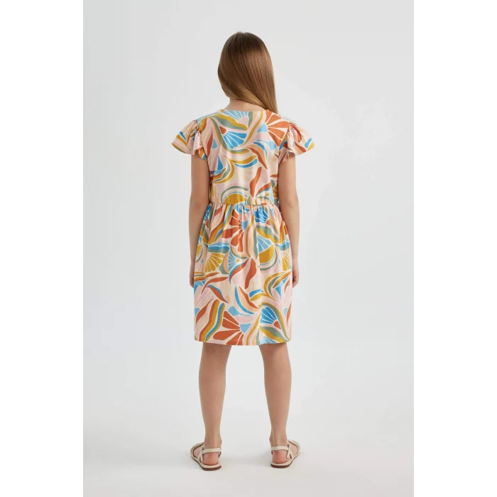 Defacto B4339 Pembe Kız Çocuk Desenli Kısa Kollu Elbise