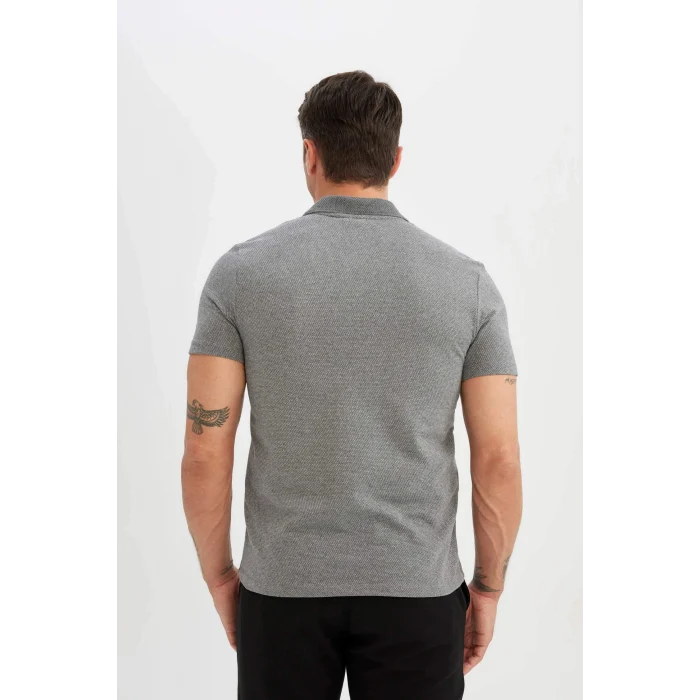 Defacto D0031 Gri Slim Fit Dar Kesim Basic Düz Kısa Kollu Polo Tişört