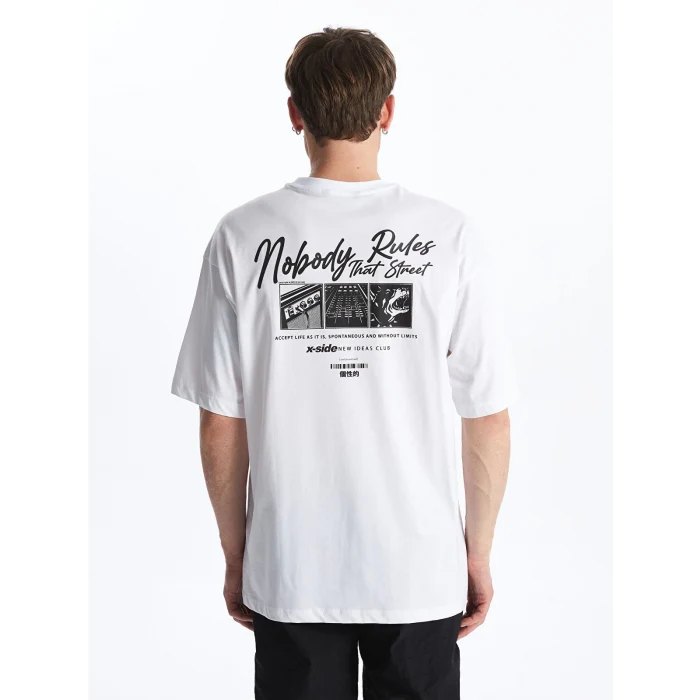 XSIDE BEYAZ Bisiklet Yaka Kısa Kollu Baskılı Penye Erkek Tişört