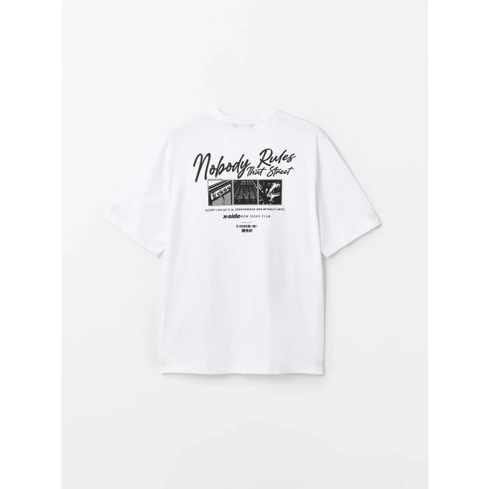 XSIDE BEYAZ Bisiklet Yaka Kısa Kollu Baskılı Penye Erkek Tişört