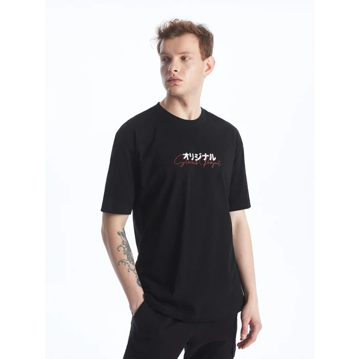 XSIDE SİYAH Bisiklet Yaka Kısa Kollu Baskılı Penye Erkek Tişört