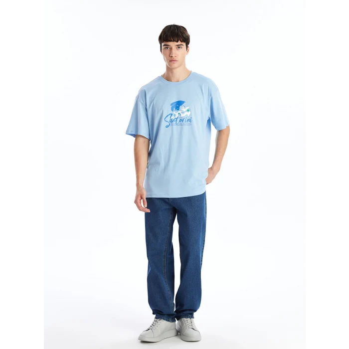 XSIDE LİLA Bisiklet Yaka Kısa Kollu Baskılı Penye Erkek Tişört