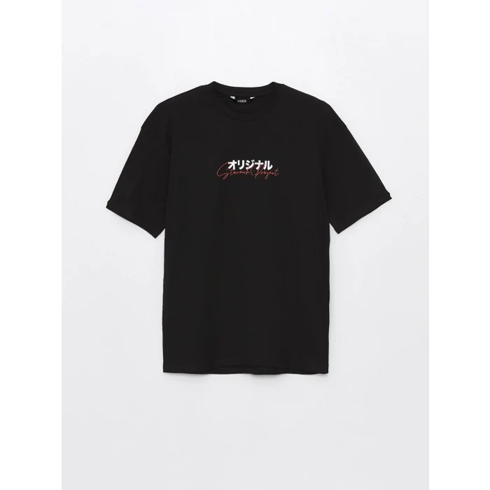 XSIDE SİYAH Bisiklet Yaka Kısa Kollu Baskılı Penye Erkek Tişört