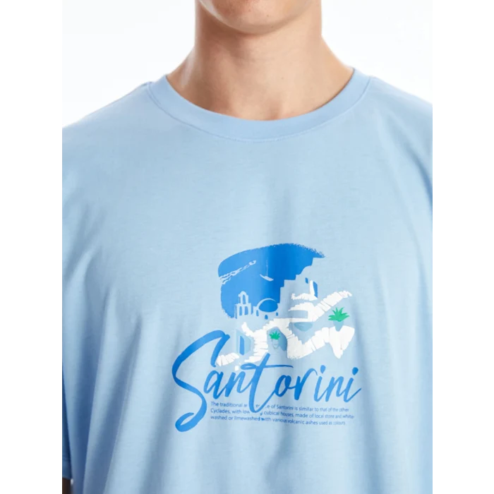 XSIDE LİLA Bisiklet Yaka Kısa Kollu Baskılı Penye Erkek Tişört