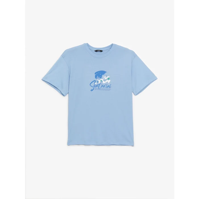 XSIDE LİLA Bisiklet Yaka Kısa Kollu Baskılı Penye Erkek Tişört