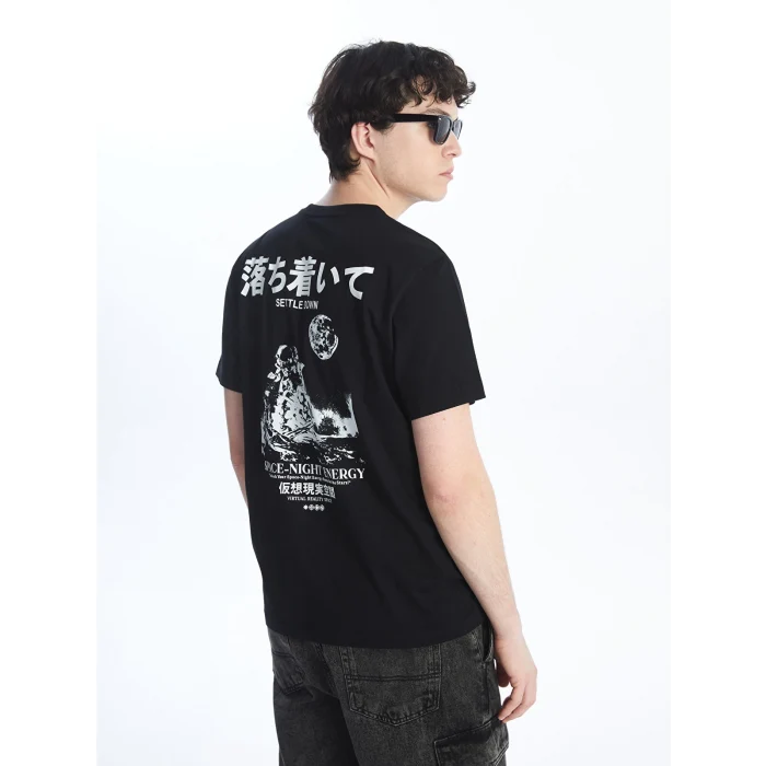 LCW Casual SİYAH Bisiklet Yaka Kısa Kollu Baskılı Penye Erkek Tişört