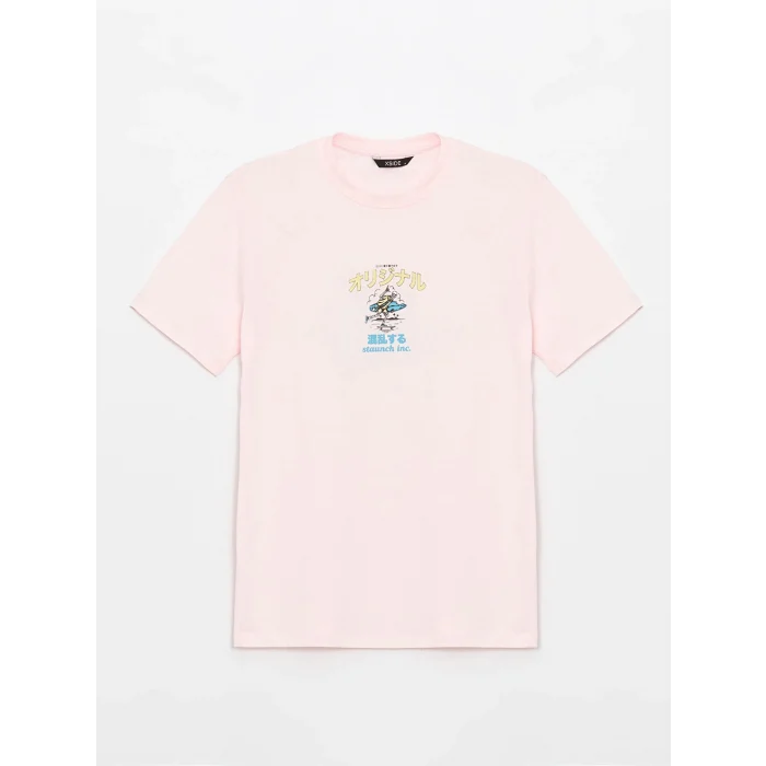 XSIDE PEMBE Bisiklet Yaka Kısa Kollu Baskılı Penye Erkek Tişört