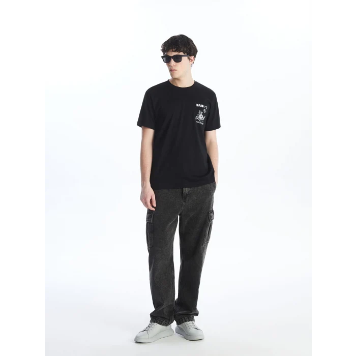 LCW Casual SİYAH Bisiklet Yaka Kısa Kollu Baskılı Penye Erkek Tişört