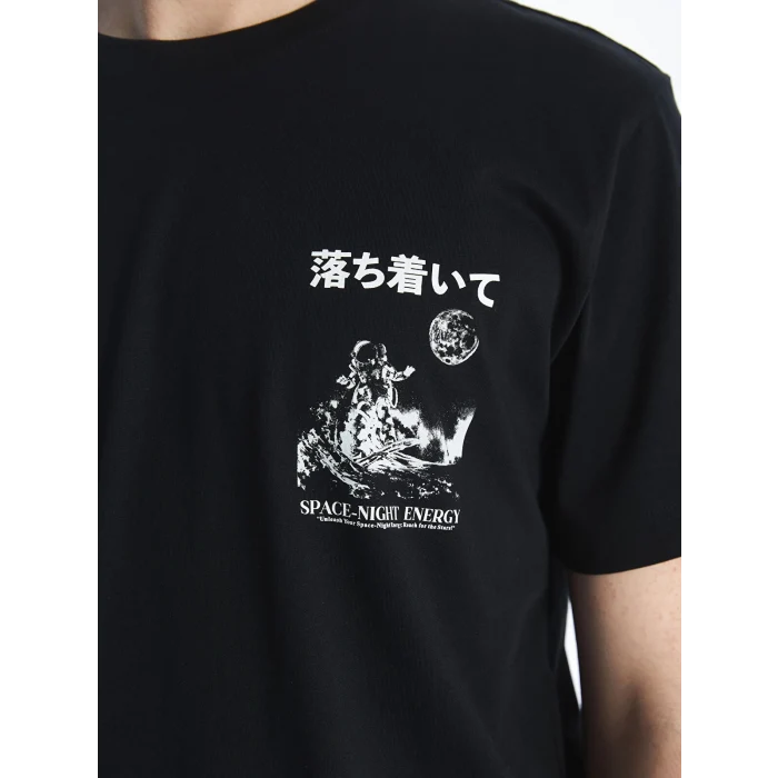 LCW Casual SİYAH Bisiklet Yaka Kısa Kollu Baskılı Penye Erkek Tişört