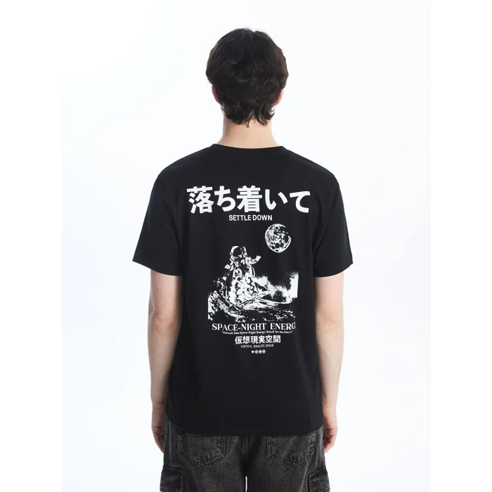 LCW Casual SİYAH Bisiklet Yaka Kısa Kollu Baskılı Penye Erkek Tişört