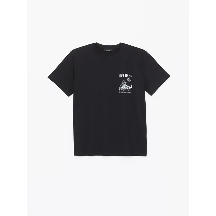 LCW Casual SİYAH Bisiklet Yaka Kısa Kollu Baskılı Penye Erkek Tişört